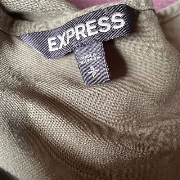 Express Army Green Faux Wrap Top Dress With Elastic Waist & Lace (Size: S) - Picture 13 of 14